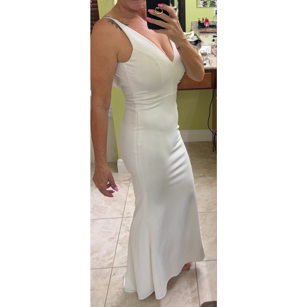 BHLDN White Mermaid Maxi Wedding Dress V-Neck Crepe Gown Size 2 - Picture 3 of 9